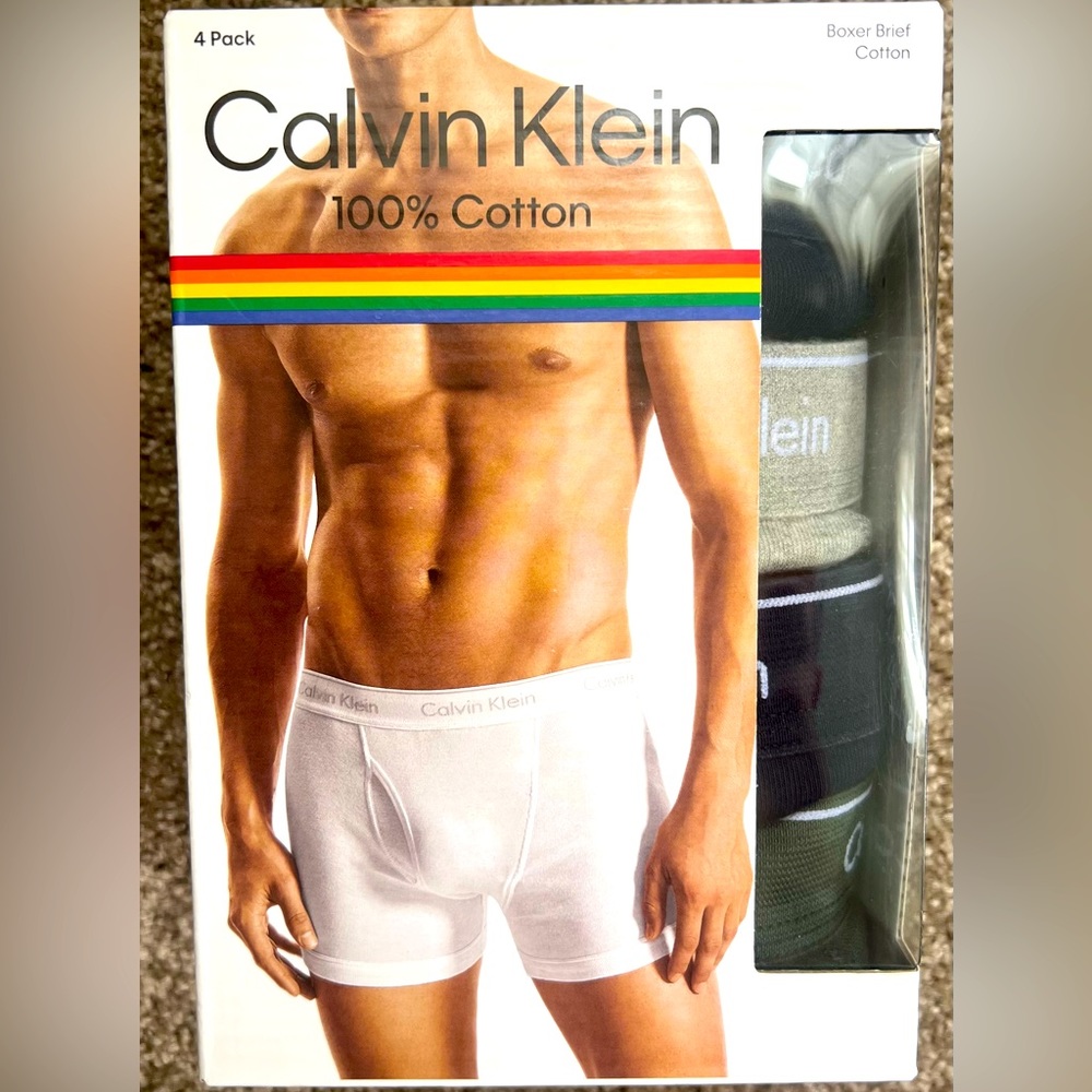 Men’s Calvin Klein Boxer Brief 4 pack. Black, gray, blue, green.